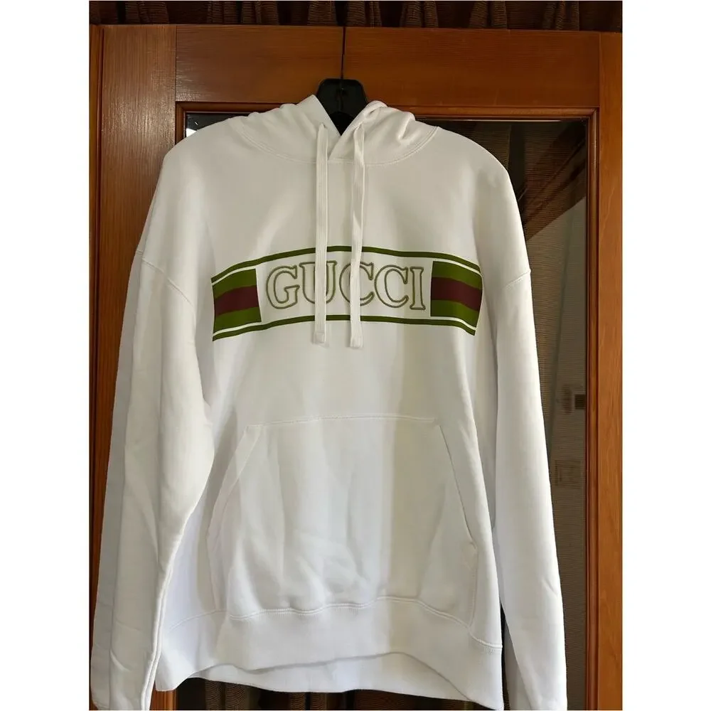 Men's Gucci cotton, hooded sweatshirt, green/red web stripe logo size large